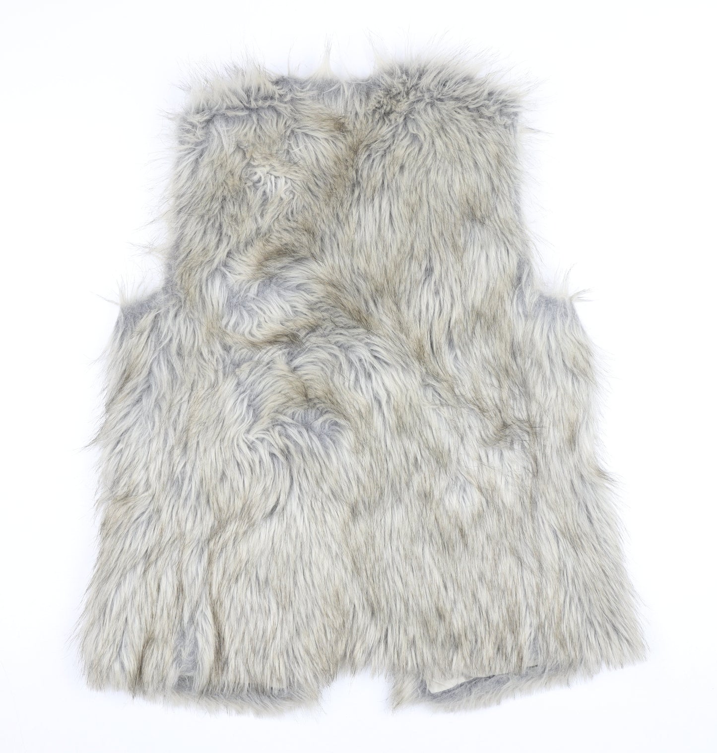 Bershka Women's Grey Faux Fur Waistcoat Size S Midi Lined Open