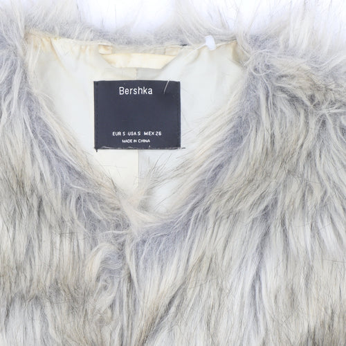 Bershka Women's Grey Faux Fur Waistcoat Size S Midi Lined Open