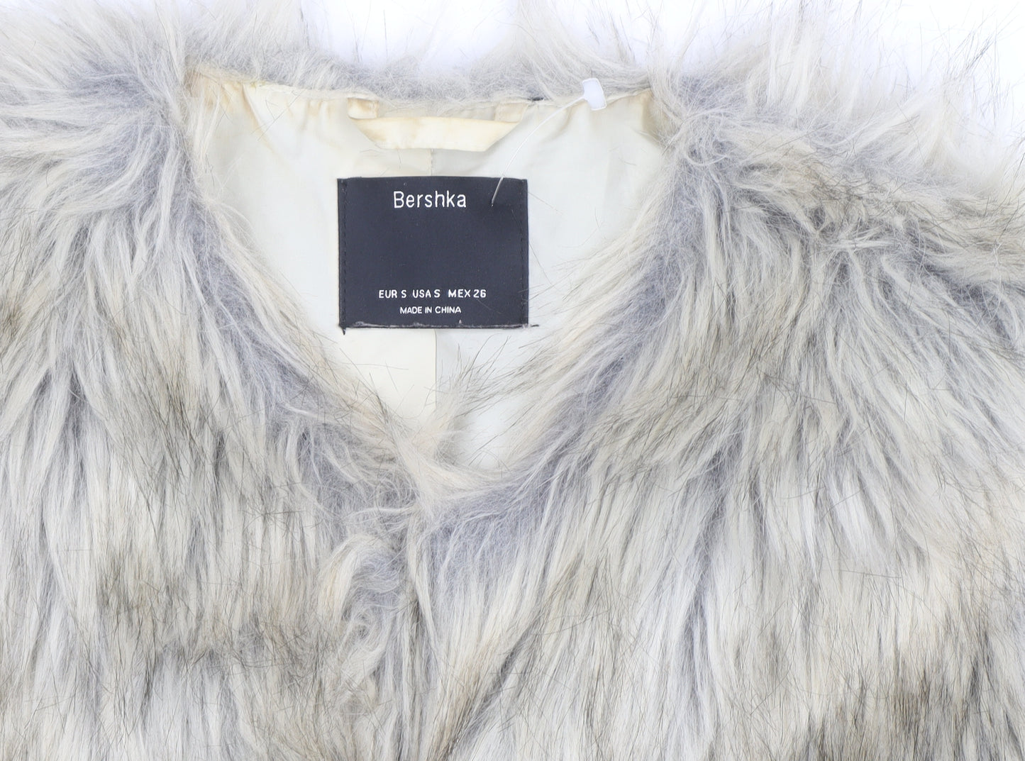 Bershka Women's Grey Faux Fur Waistcoat Size S Midi Lined Open