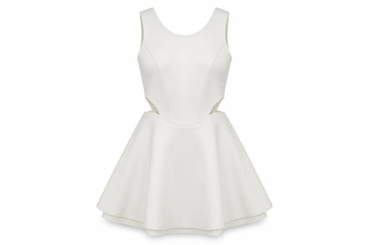 Front view of Boohoo Women White, size 10, Sleeveless Skater Dress