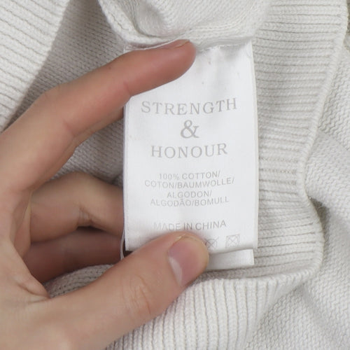 Strength & Honour Men's Ivory Cotton Crew Neck Jumper L