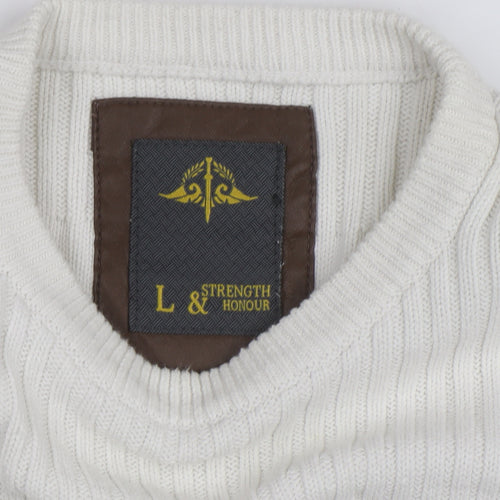 Strength & Honour Men's Ivory Cotton Crew Neck Jumper L