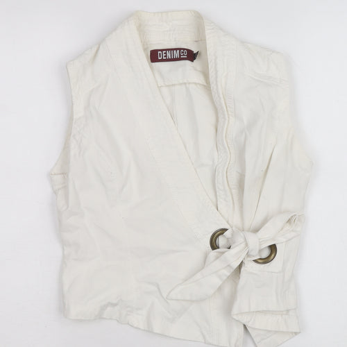 DENIM CO Women's White Wrap Blouse Size 8 Sleeveless Casual Top