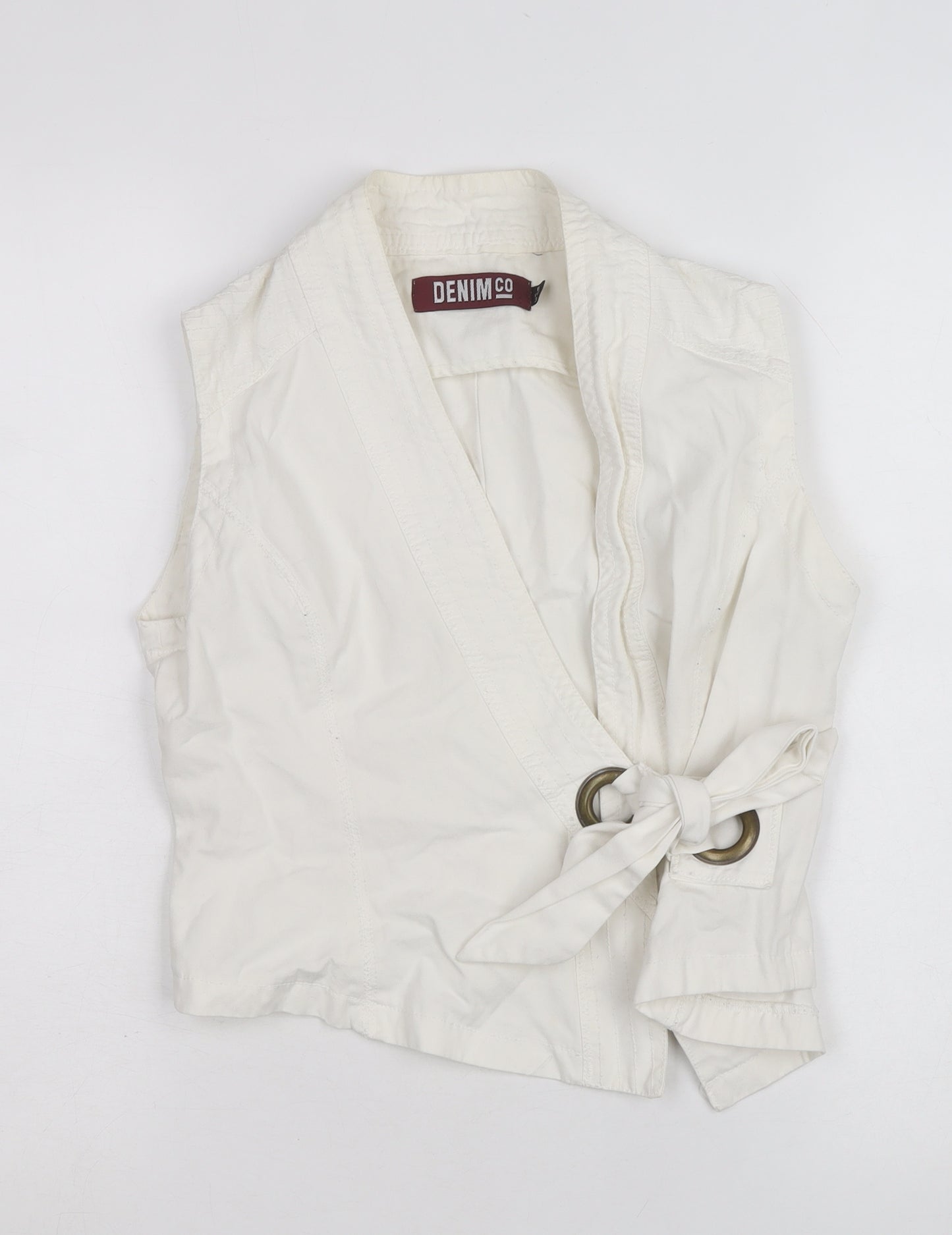 DENIM CO Women's White Wrap Blouse Size 8 Sleeveless Casual Top