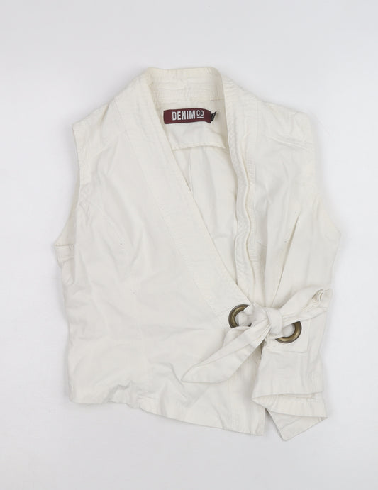 DENIM CO Women's White Wrap Blouse Size 8 Sleeveless Casual Top