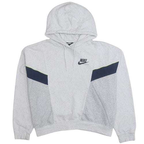 Nike Women's Grey Colourblock Pullover Hoodie XL - Casual Cotton Blend