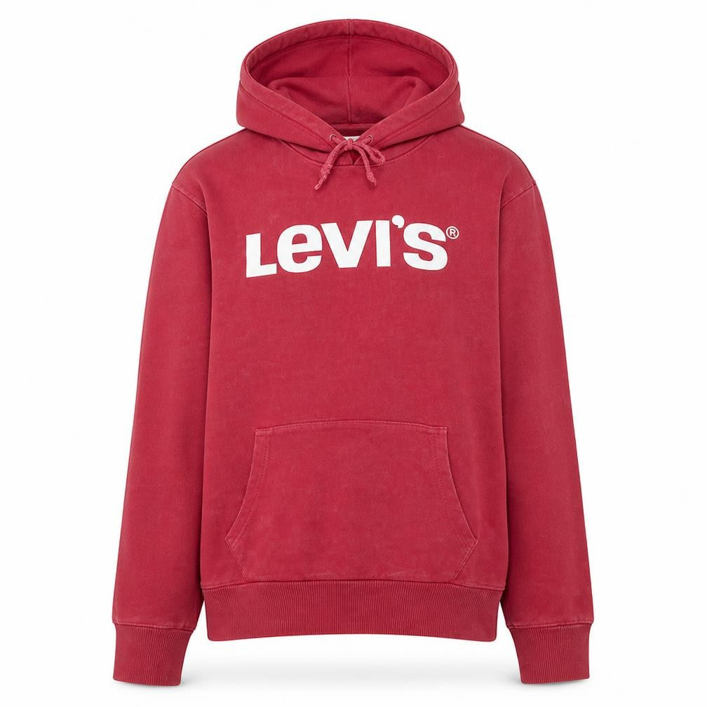 Front view of Levi's Men's Red Pullover Hoodie M Logo Graphic Fleece Sweatshirt
