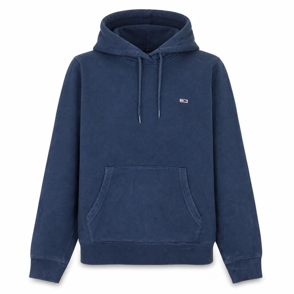 Front view of Tommy Jeans Women's Blue Pullover Hoodie, size L, Cotton Blend