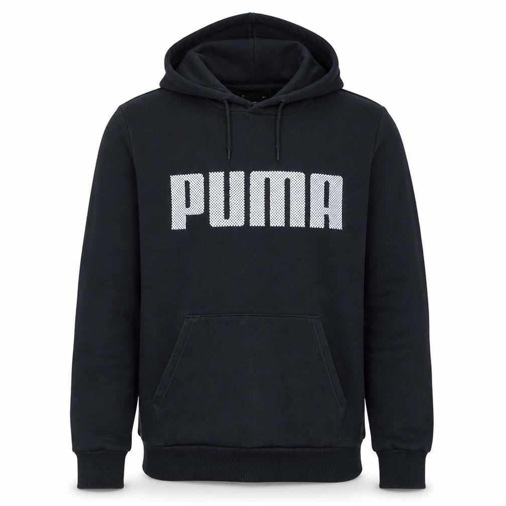 Front view of Puma Men's Black Pullover Hoodie Small Fleece Sportswear
