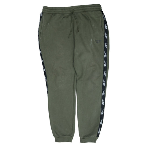 Reebok Men’s Green Jogger Sweatpants L Side Stripe Fleece Activewear