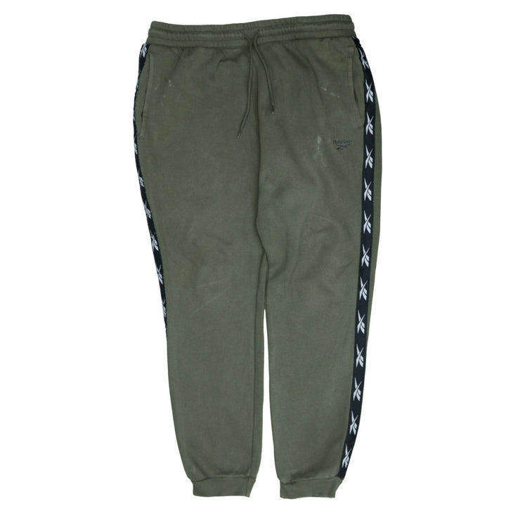 Reebok Men’s Green Jogger Sweatpants L Side Stripe Fleece Activewear