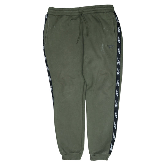 Reebok Men’s Green Jogger Sweatpants L Side Stripe Fleece Activewear