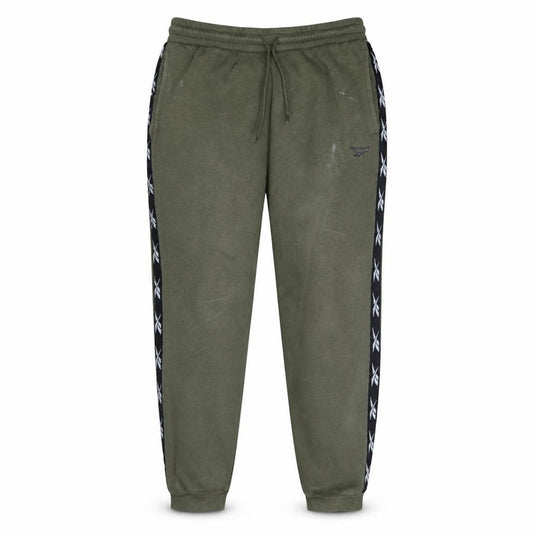 Front view of Reebok Men’s Green Jogger Sweatpants L Side Stripe Fleece Activewear