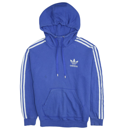 Adidas Women Blue Pullover Hoodie Large Cotton Casual Sportswear