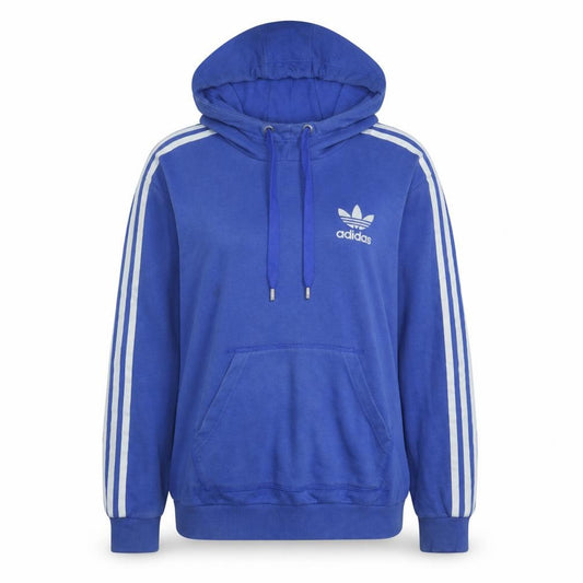Front view of Adidas Women Blue Pullover Hoodie Large Cotton Casual Sportswear