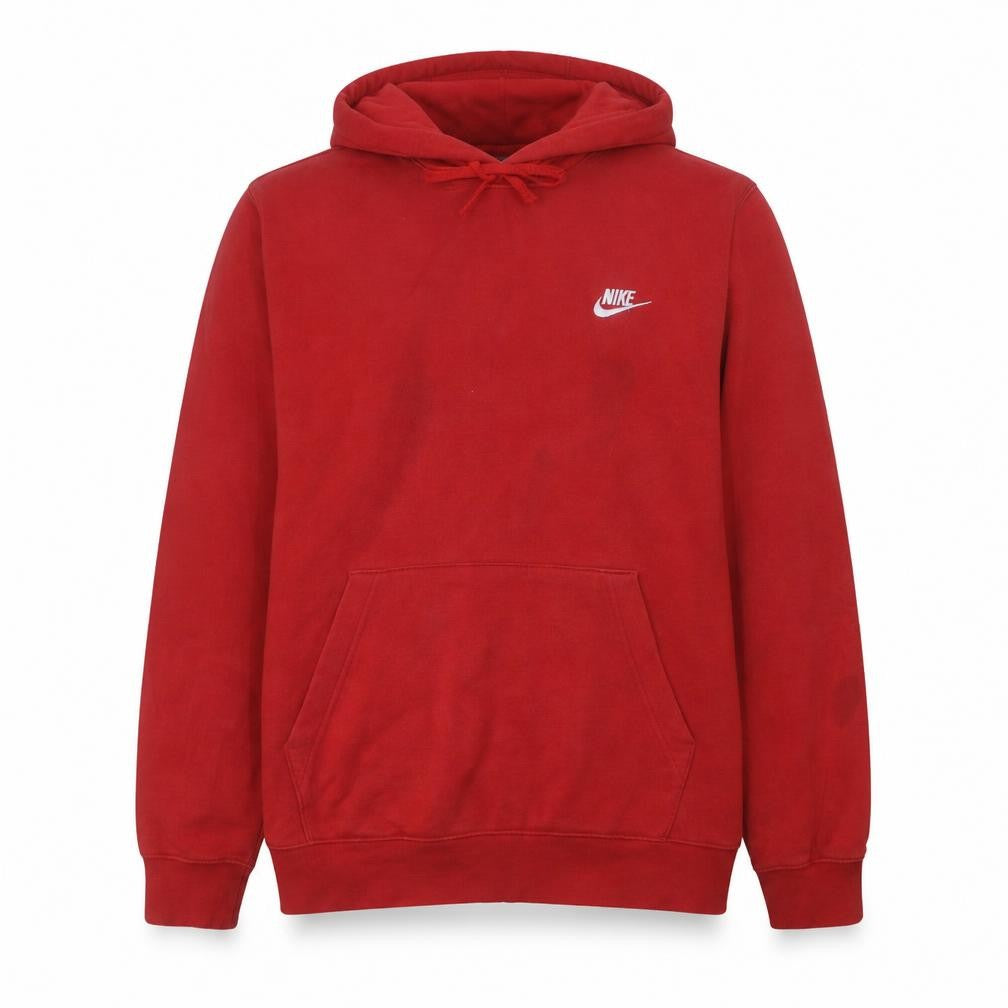 Front view of Nike Men’s Red Pullover Hoodie M Fleece Logo Sportswear