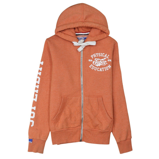 Superdry Men's Orange Full Zip Hoodie S Logo Fleece Sweatshirt