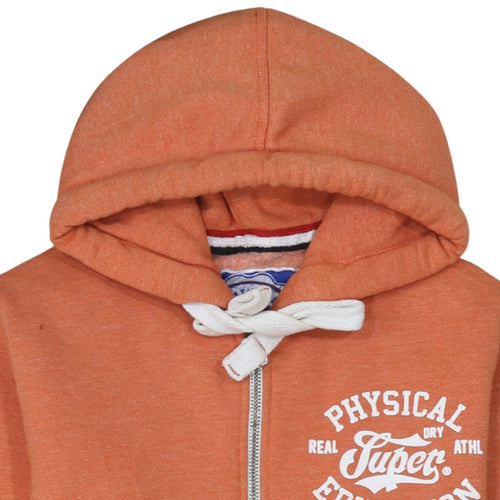 Superdry Men's Orange Full Zip Hoodie S Logo Fleece Sweatshirt