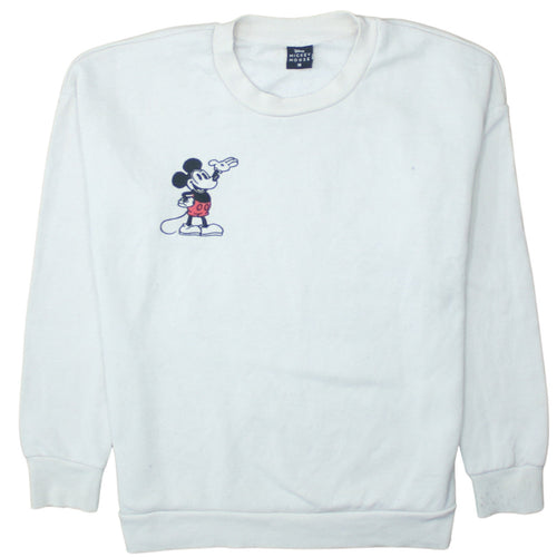 Disney Mickey Mouse White Sweatshirt Women UK 12-14 Pullover Cotton Blend