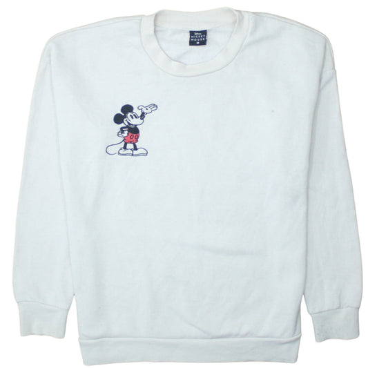 Disney Mickey Mouse White Sweatshirt Women UK 12-14 Pullover Cotton Blend