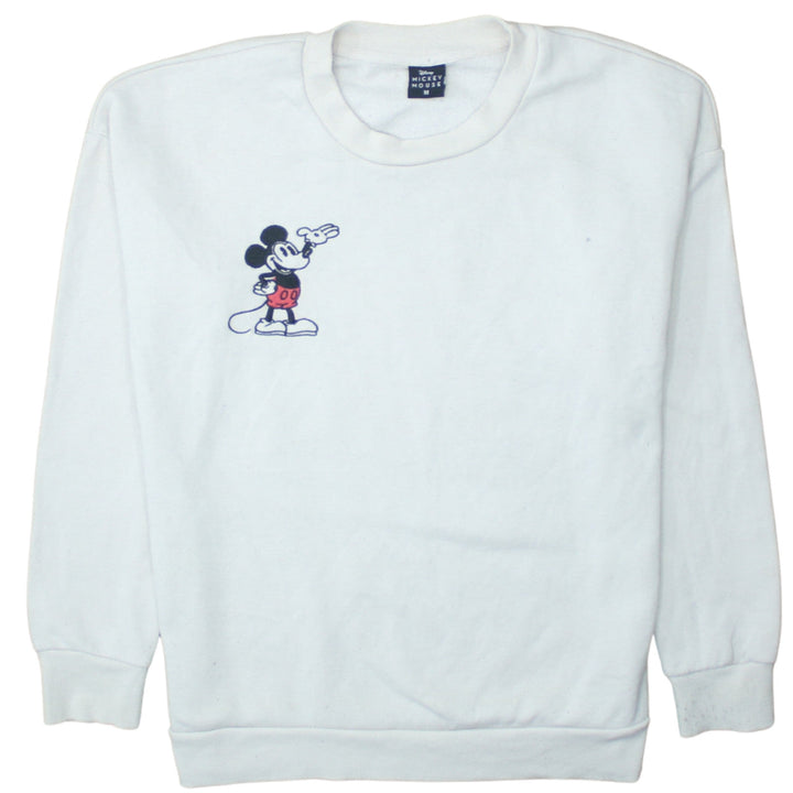 Disney Mickey Mouse White Sweatshirt Women UK 12-14 Pullover Cotton Blend