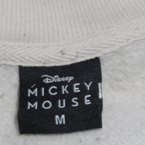 Disney Mickey Mouse White Sweatshirt Women UK 12-14 Pullover Cotton Blend