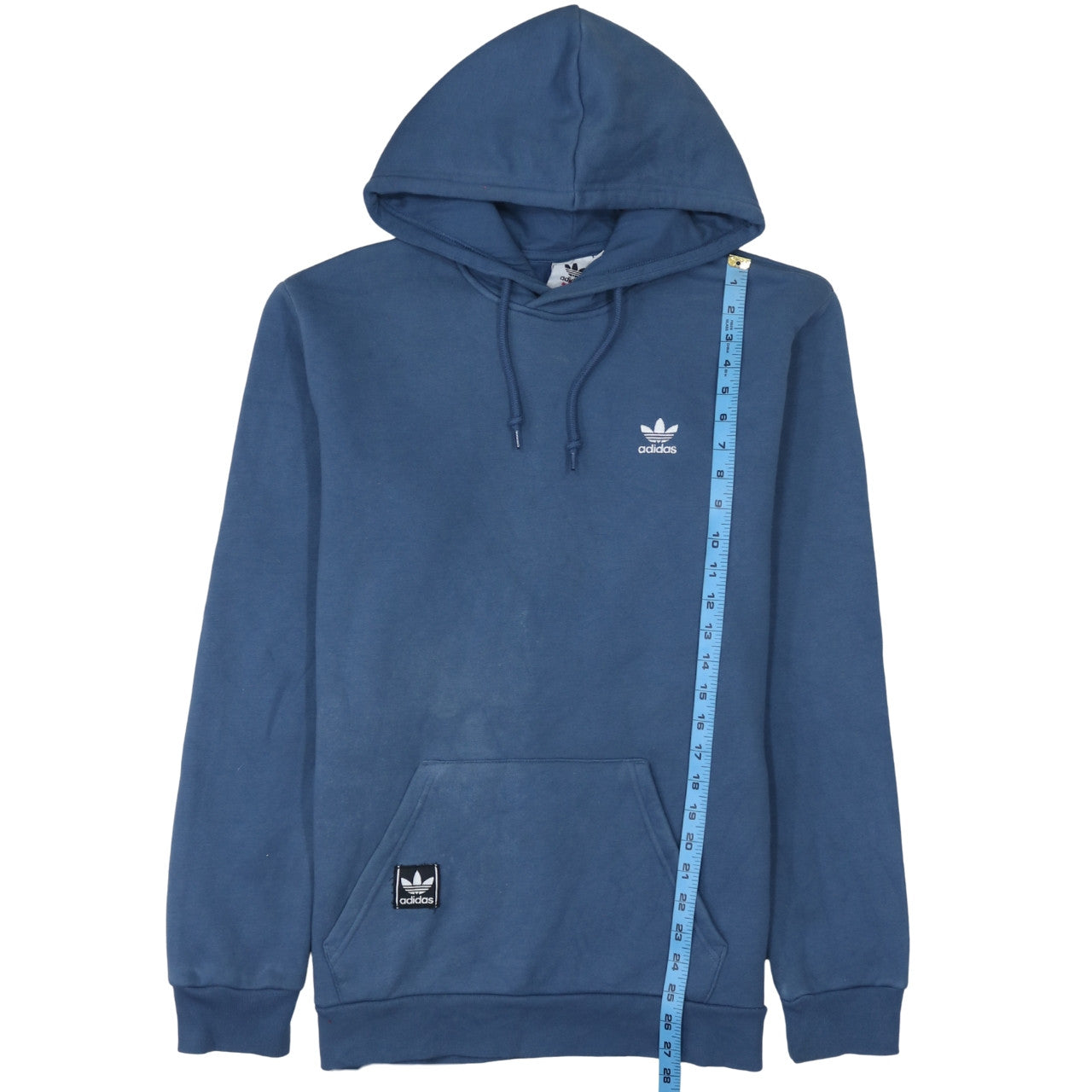 Adidas Mens Blue Pullover Hoodie Size M Logo Fleece Sweatshirt