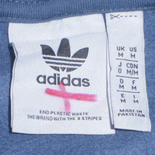 Adidas Mens Blue Pullover Hoodie Size M Logo Fleece Sweatshirt