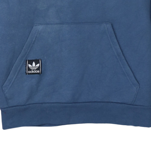 Adidas Mens Blue Pullover Hoodie Size M Logo Fleece Sweatshirt