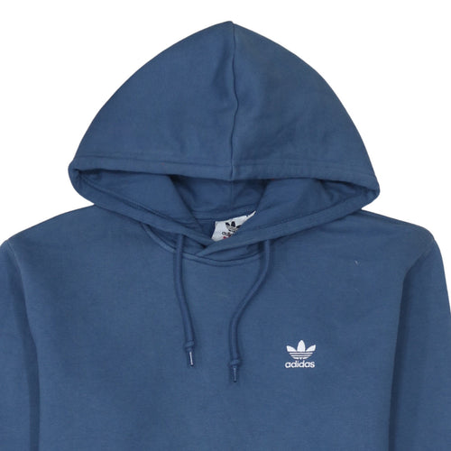 Adidas Mens Blue Pullover Hoodie Size M Logo Fleece Sweatshirt