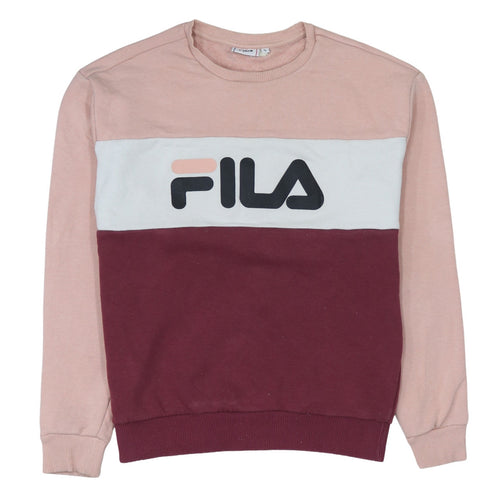Fila Women’s Pink Colourblock Logo Sweatshirt Size S Casual Crew Neck