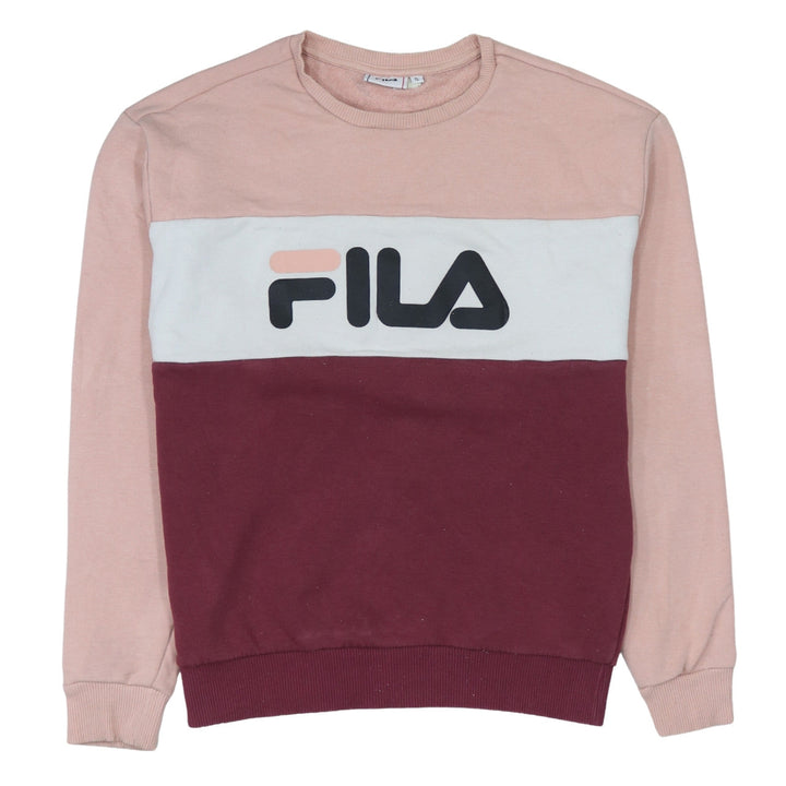 Fila Women’s Pink Colourblock Logo Sweatshirt Size S Casual Crew Neck