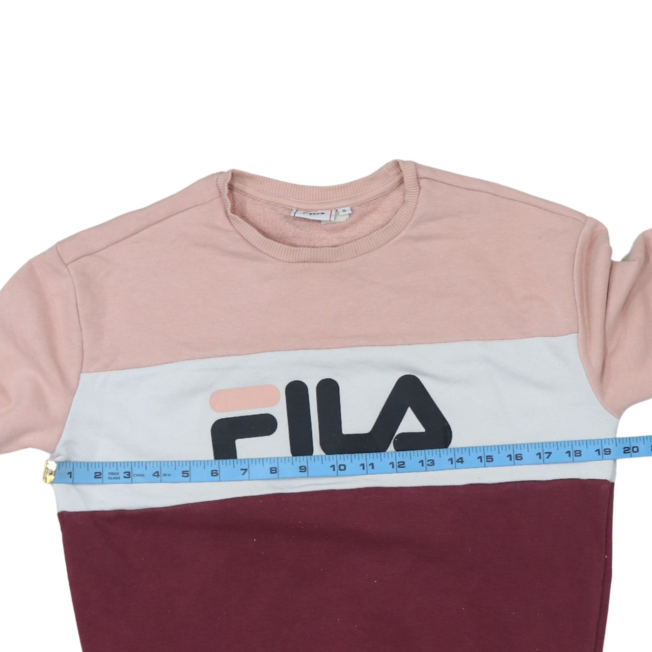 Fila Women’s Pink Colourblock Logo Sweatshirt Size S Casual Crew Neck