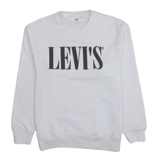 Levi's Men's White Relaxed Fit Crew Neck Logo Sweatshirt Size S