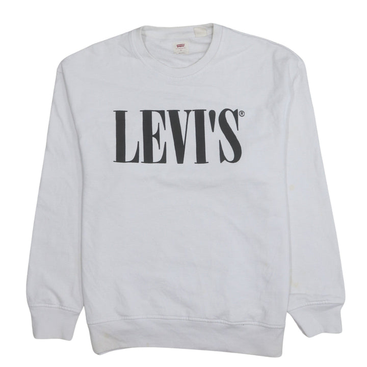 Levi's Men's White Relaxed Fit Crew Neck Logo Sweatshirt Size S