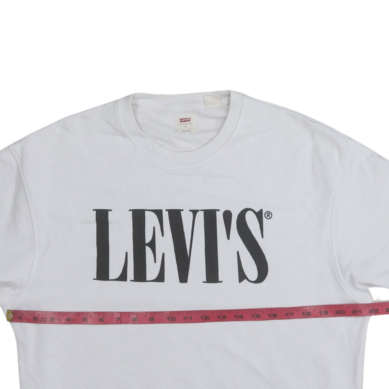 Levi's Men's White Relaxed Fit Crew Neck Logo Sweatshirt Size S