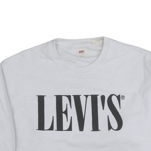 Levi's Men's White Relaxed Fit Crew Neck Logo Sweatshirt Size S