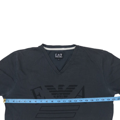 Emporio Armani EA7 Men's Black V-Neck Short Sleeve Cotton T-Shirt Size L