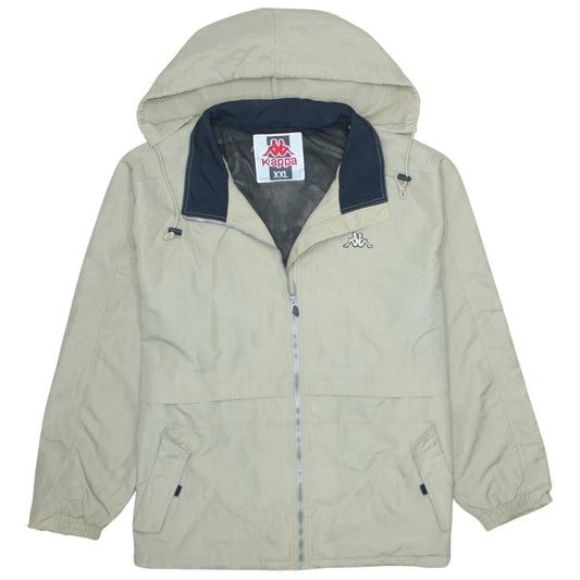 Kappa Mens Beige Hooded Windbreaker Jacket XXL Lightweight Zip Up