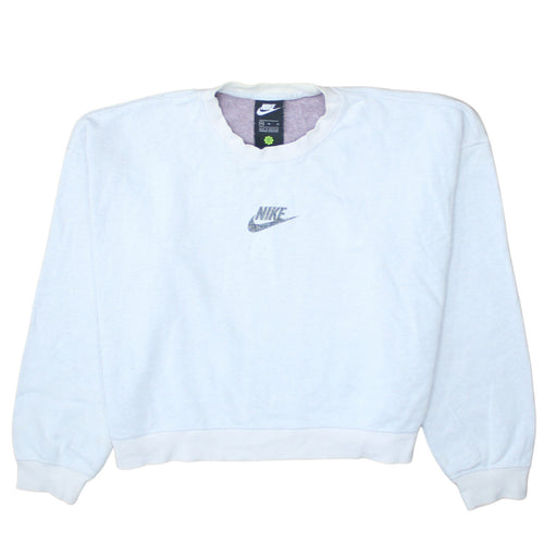 Nike Women's White Pullover Sweatshirt Medium Crew Neck Logo Cotton Blend