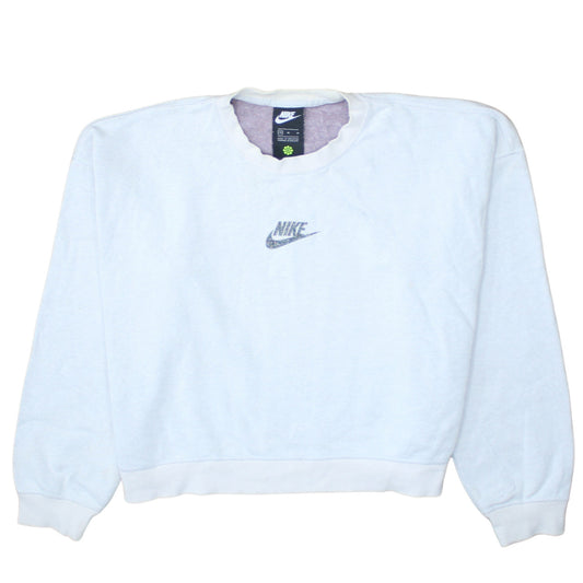 Nike Women's White Pullover Sweatshirt Medium Crew Neck Logo Cotton Blend