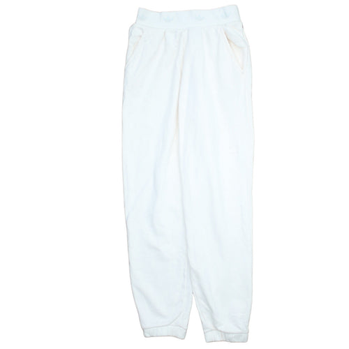 adidas Womens White Jogger Trousers Size 12 Fleece Cotton Blend