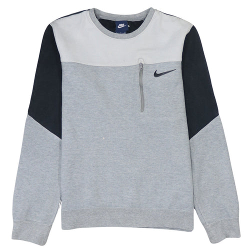 Nike Men's Grey Crew Neck Pullover Sweatshirt S Zip Pocket Logo