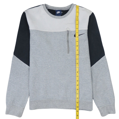Nike Men's Grey Crew Neck Pullover Sweatshirt S Zip Pocket Logo