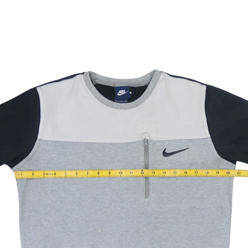 Nike Men's Grey Crew Neck Pullover Sweatshirt S Zip Pocket Logo