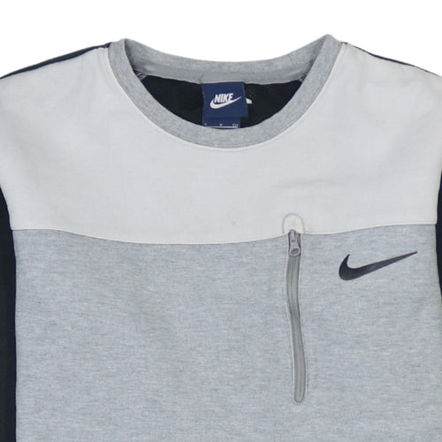 Nike Men's Grey Crew Neck Pullover Sweatshirt S Zip Pocket Logo