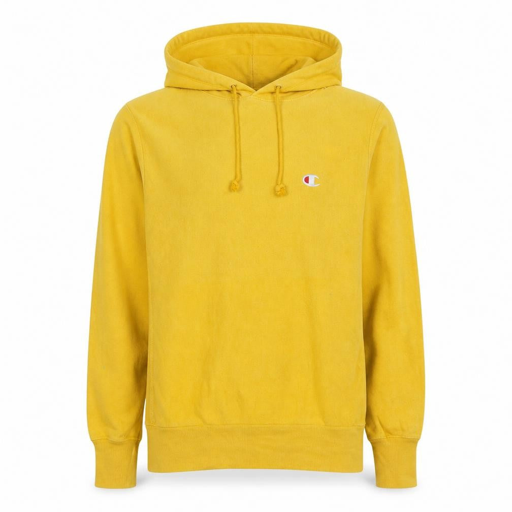 Front view of Champion Men’s Yellow Reverse Weave Pullover Hoodie Small