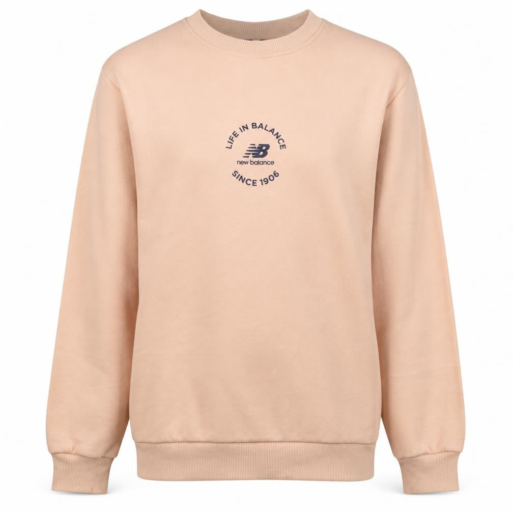 Front view of New Balance Men Beige Crew Neck Pullover Sweatshirt M