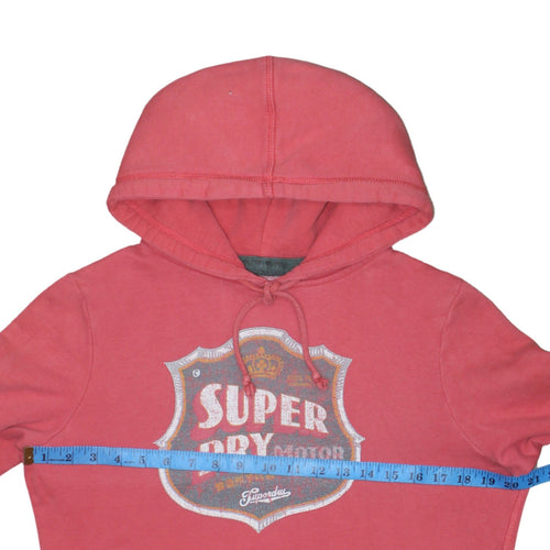 Superdry Men Red Pullover Hoodie Large Graphic Fleece Retro Style