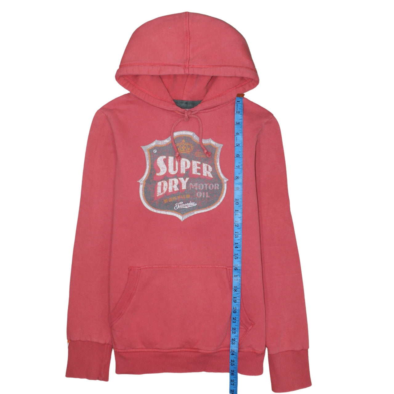 Superdry Men Red Pullover Hoodie Large Graphic Fleece Retro Style